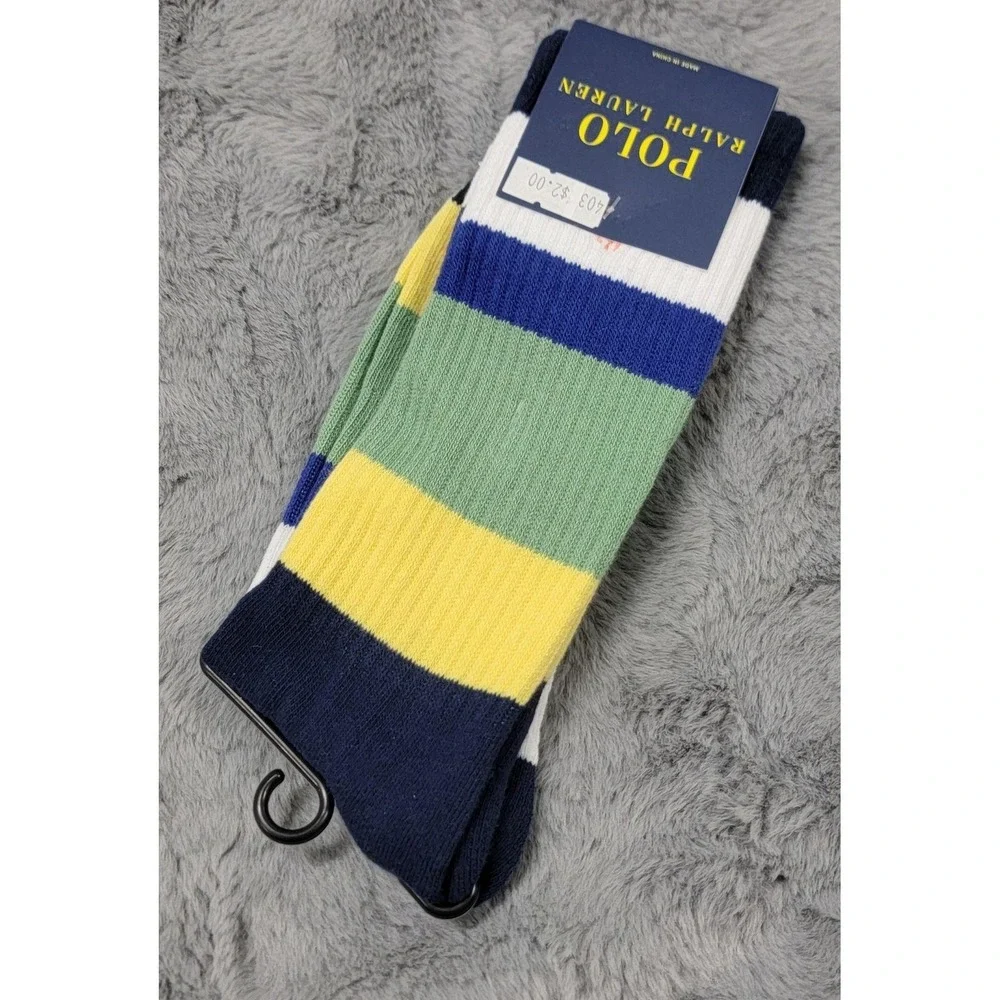 Polo Ralph Lauren Socks Mens 10-13 Multicolor Rugby Stripe Crew Mid Calf